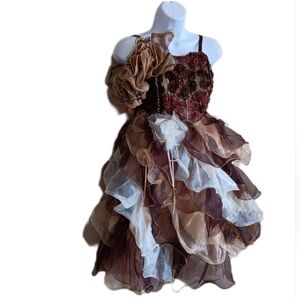 Forest Princess Fairycore Whimsical Dress, Layered Tulle Autumn Fairy Party